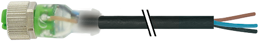 M12 Bu 0° freies Ltg.-ende 3LED