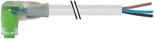 M8 Bu. 90° A-kod. snap-in freies Ltg-ende LED