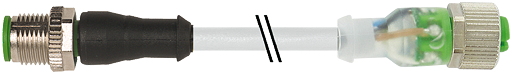 M12 St. 0° / M12 Bu. 0° A-kod. LED