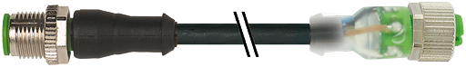 M12 St. ger. auf M12 Bu. ger. mit LED