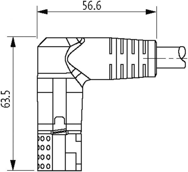 MQ15-X-Power Buchse gewinkelt Ausrichtung links