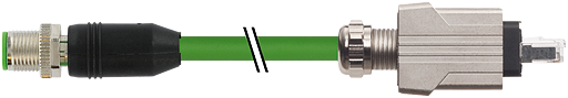 M12 St. 0° D-kod./RJ45 Push Pull 0° geschirmt AIDA