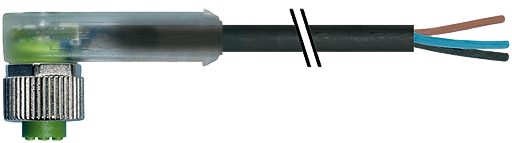 M12 Bu. 90° A-kod. freies Ltg-ende LED