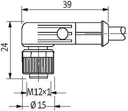 M12 Bu. 90° freies Ltg.-ende LED