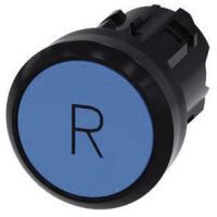 Drucktaster, 22mm, rund, blau, Beschriftung: R, Druckknopf 3SU1000-0AB50-0AR0