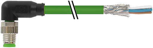 M8 St. 90° A-kod. 180° freies Ltg-ende geschirmt