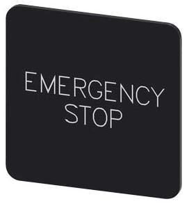 Bezeichnungsschild 27x27mm, Schild schwarz, Beschriftung: Emergency Stop