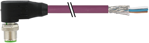 M12 St. 90° D-kod. freies Ltg-ende geschirmt