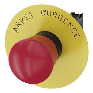 Not-Halt-Pilzdrucktaster, 22mm, rund, rot, Beschriftung: Arret d´urgence, 1Ö