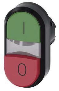 Doppeldrucktaster, beleuchtet, 22mm, rund, grün: I, rot: O