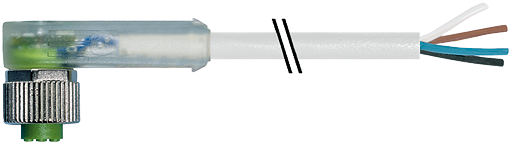 M12 Bu. 90° A-kod. freies Ltg-ende LED