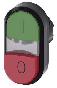 Doppeldrucktaster, 22mm, rund, grün: I, rot: O