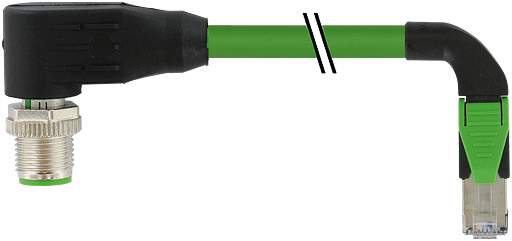 M12 St. 90° D-kod. / RJ45 90° rechts geschirmt