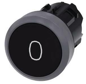 Drucktaster, 22mm, rund, schwarz, Beschriftung: O, Druckknopf