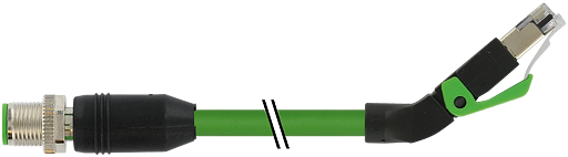 M12 St. 0° D-kod. / RJ45 45° oben geschirmt