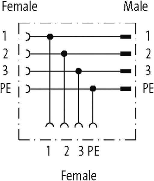 T-Stück M12 Power St. S-kod. / 2x Bu. S-kod.