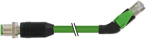 M12 St. 0° D-kod. / RJ45 45° links geschirmt