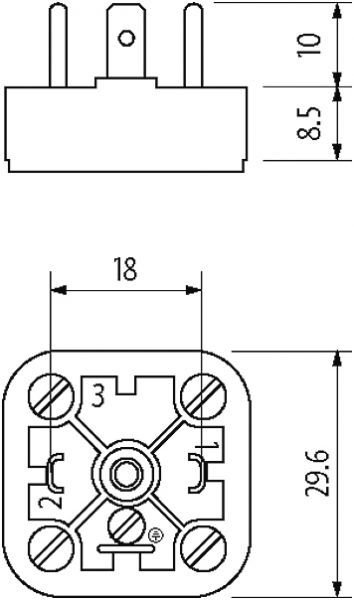 Ventilsteckersockel 18mm, 2+PE