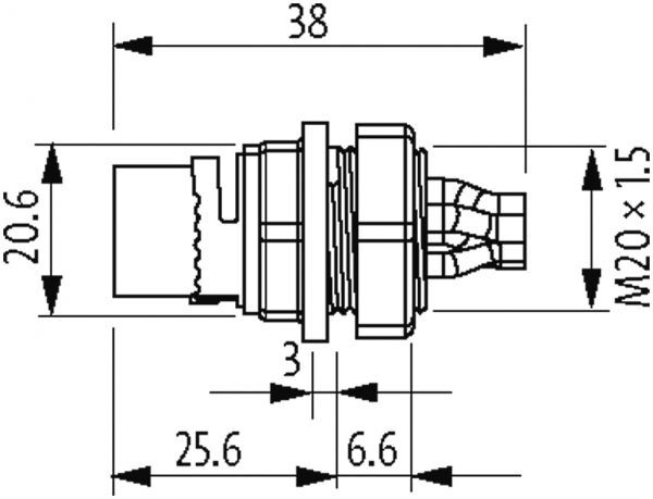 MQ15-X-Power Flanschstecker Vorderwandmontage