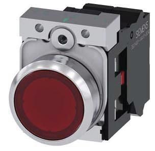 Drucktaster, beleuchtet, 22mm, rund, rot, Druckknopf, 1Ö, AC/DC 24V