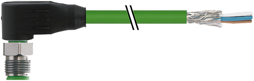 M12 St. 90° D-kod. freies Ltg-ende geschirmt V4A