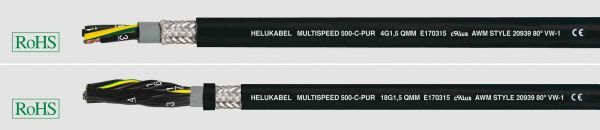 PUR-Schleppkettenleitung UL/CSA MULTISPEED® 500-C-PUR UL/CSA 18G0,5 mm² (20 AWG) Schwarz