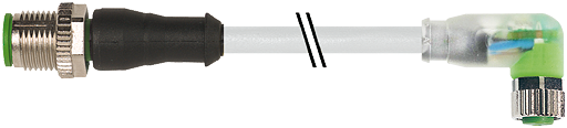 M12 St. ger. auf M8 Bu. gew. mit LED