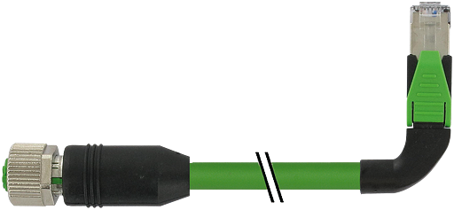 M12 Bu. 0° D-kod. / RJ45 90° links geschirmt