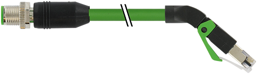 M12 St. 0° D-kod. / RJ45 45° unten geschirmt