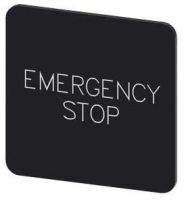 Bezeichnungsschild 27x27mm, Schild schwarz, Beschriftung: Emergency Stop 3SU1900-0AE16-0DA0