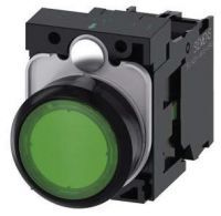 Drucktaster, beleuchtet, 22mm, rund, grün, Druckknopf, 1S, AC/DC 24V 3SU1102-0AB40-1BA0