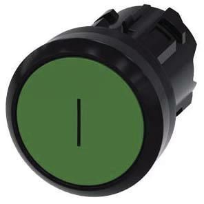 Drucktaster, 22mm, rund, grün, Beschriftung: I, Druckknopf