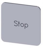 Bezeichnungsschild 22x22mm, Schild silber, Beschriftung: Stop 3SU1900-0AF81-0DS0
