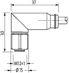 M12-Steel Bu. 90° freies Ltg.-ende LED