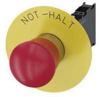 Not-Halt-Pilzdrucktaster, 22mm, rund, rot, Beschriftung: Not-Halt, 1S+1Ö 3SU1150-1HB20-3FH0