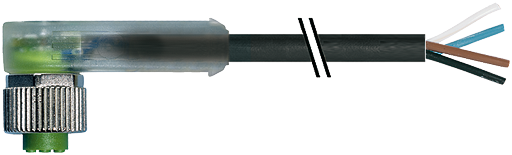 M12 Bu. 90° A-kod. freies Ltg-ende LED