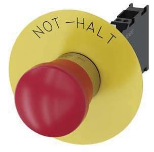 Not-Halt-Pilzdrucktaster, 22mm, rund, rot, Beschriftung: Not-Halt, 1S+1Ö