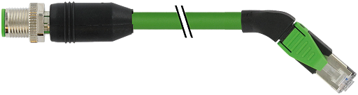 M12 St. 0° D-kod. / RJ45 45° rechts geschirmt