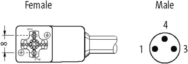 M8 St. 90° A-kod. / MSUD Ventilst. C-8mm kl.BF