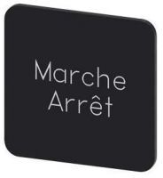 Bezeichnungsschild 22x22mm, Schild schwarz, Beschriftung: Arret-Marche 3SU1900-0AF16-0GU0