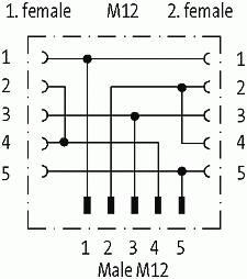 T-Stück SlimLine M12-St 5p./ 2x M12-Bu 5p., Br.2-4