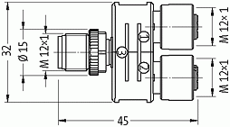 T-Stück SlimLine (LED) M12-St 5pol/ 2x M12-Bu 4pol